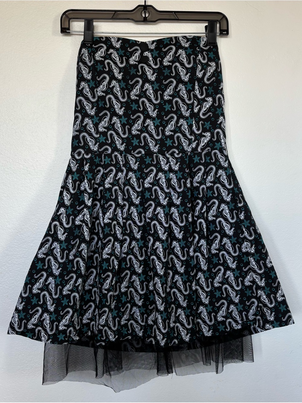Sourpuss Y2K Seahorse Skeleton Print Rockabilly Pinup Mini Strapless Dress